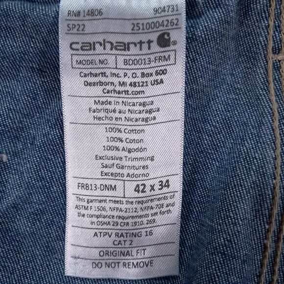 Carhartt FR Flame Resistant Carpenter Jean Men 42x32, Tag 42x34 FRB13 DNM Work - Picture 13 of 16